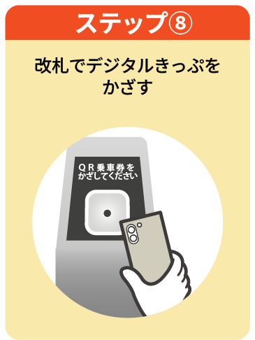 ステップ8 改札でデジタルきっぷをかざす